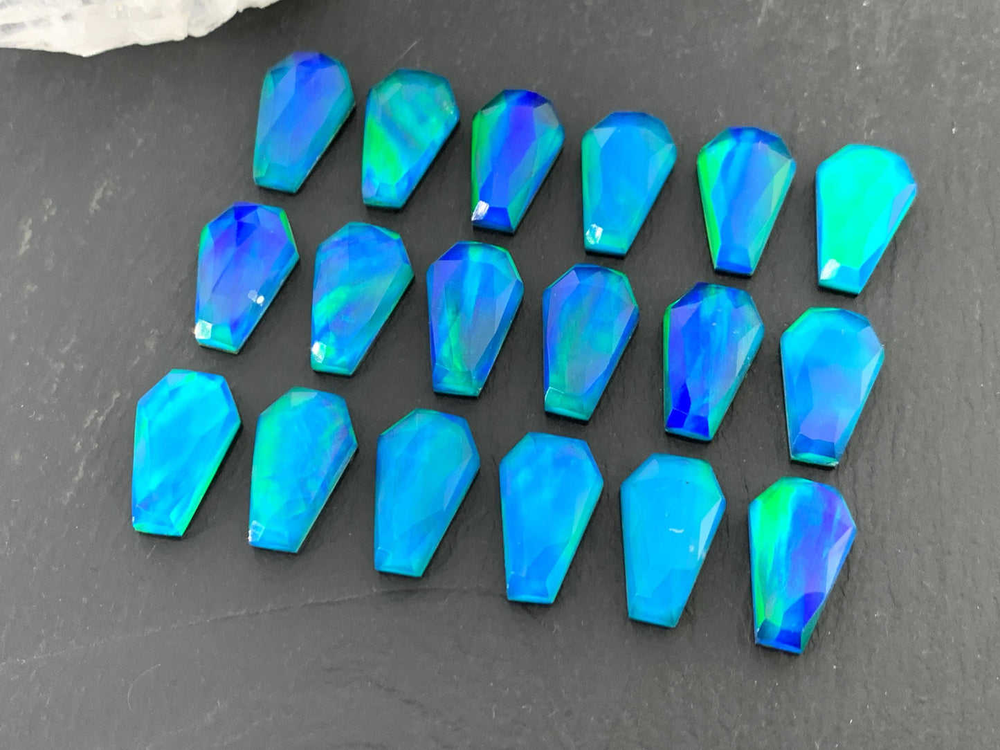 Faceted Aurora Opal coffin 10x16mm cabochon - Doublet cabochons