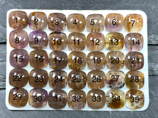Amethyst Cacoxenite square cushion 10mm cabochon - Calibrated cabochons