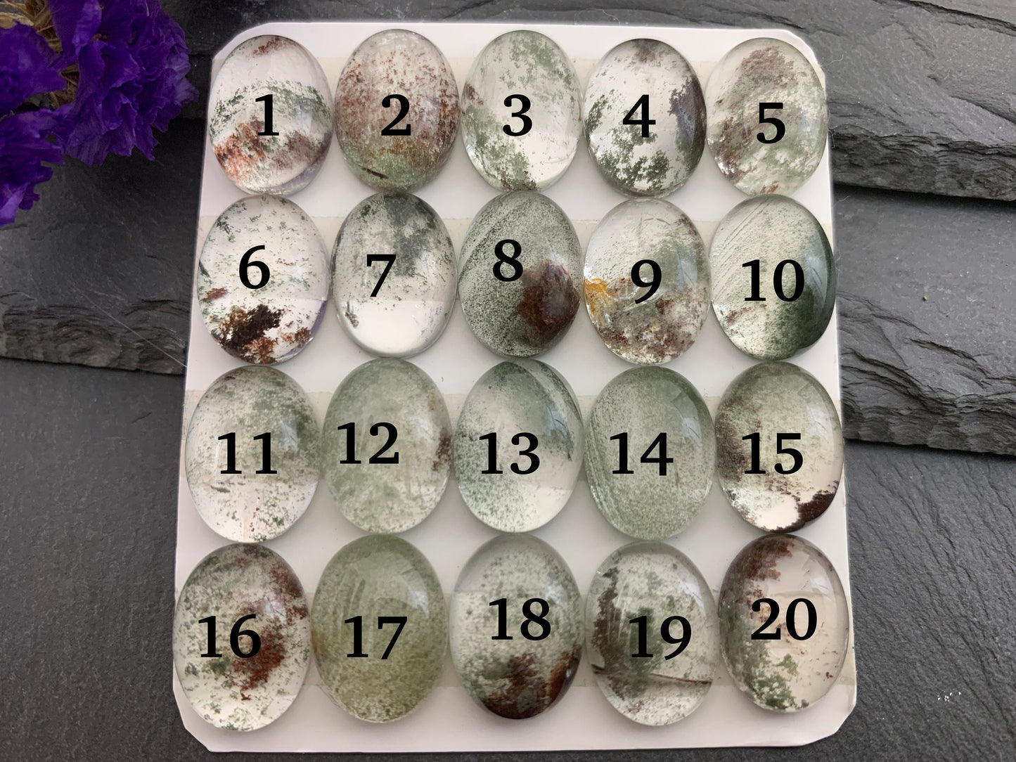 Green Phantom Crystal oval 12x16mm cabochon - Calibrated cabochons