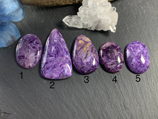 Charoite oval, triangle 24-44mm long cabochon- Charoite from Russia