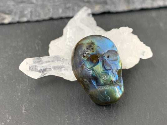 Labradorite Skull Cabochon 15x21mm - Natural Green Stone Flat Back Gem