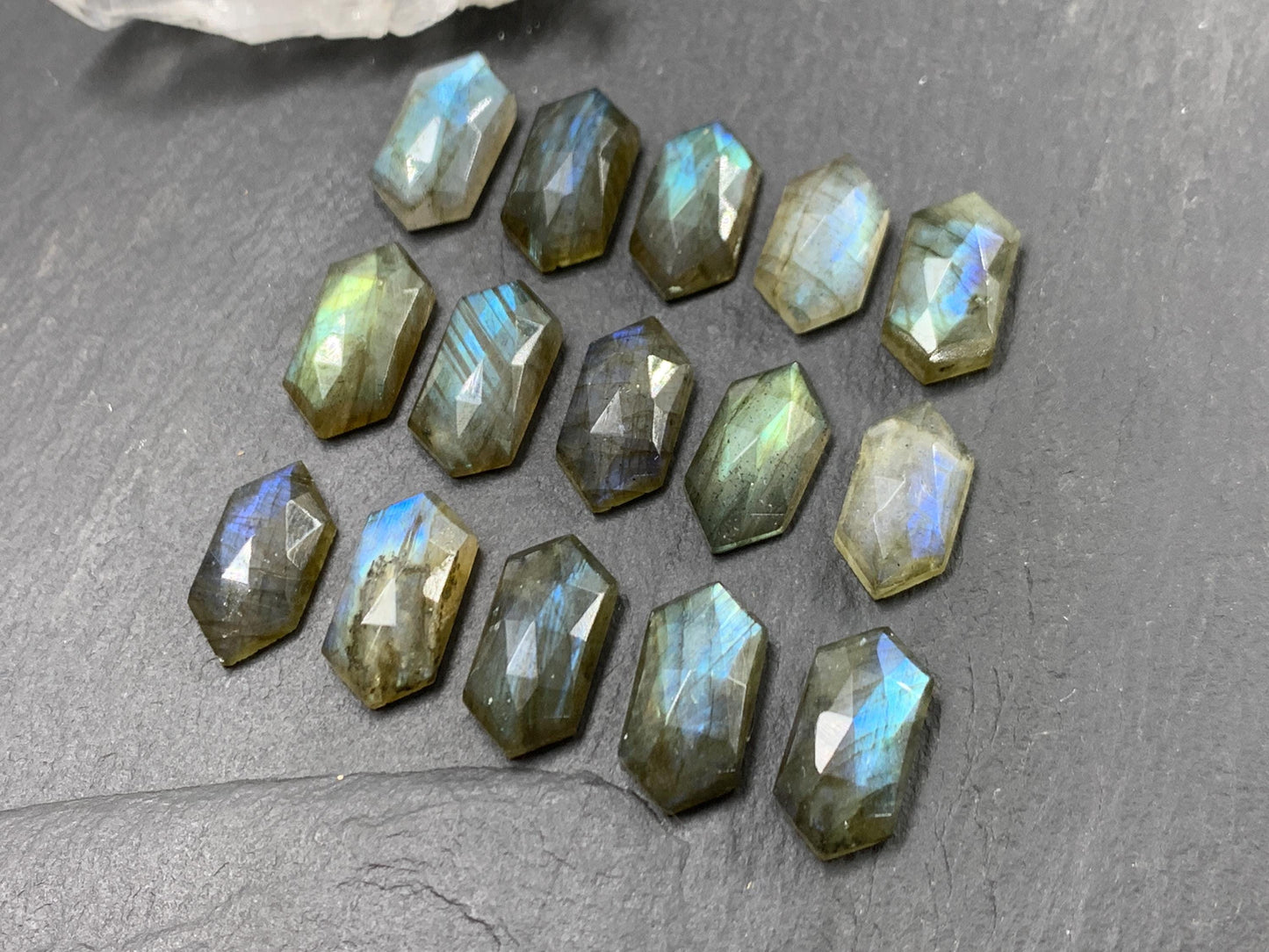 Faceted Labradorite 8x16mm cabochon | Long Hexagon