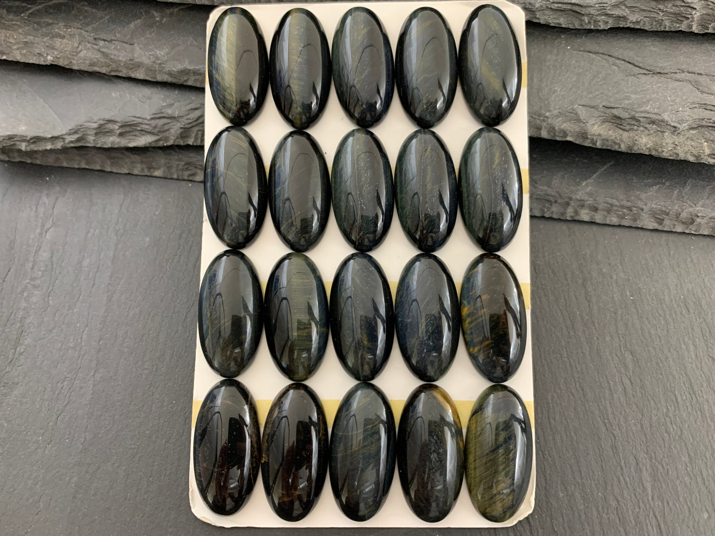Yellow Blue Tiger Eye oval 15x30mm cabochon - Calibrated cabochons