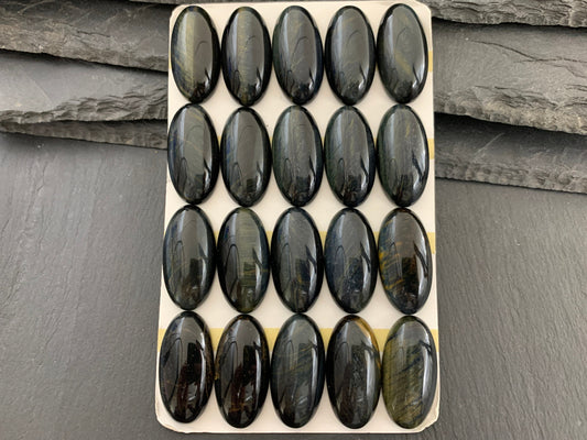 Yellow Blue Tiger Eye oval 15x30mm cabochon - Calibrated cabochons