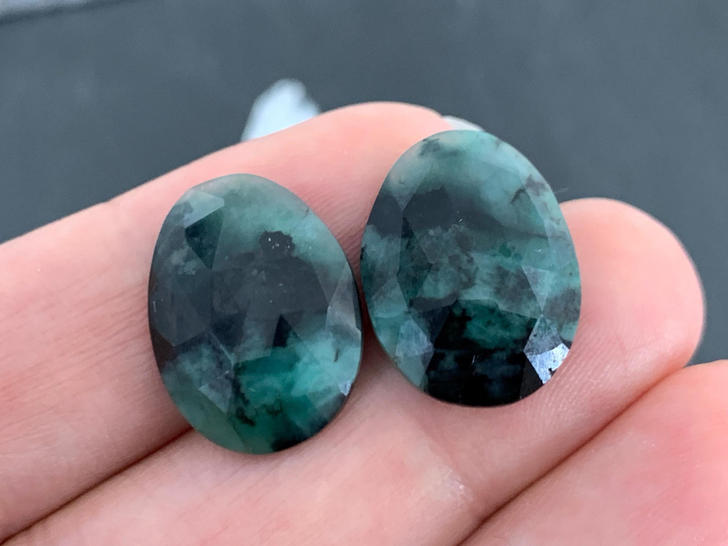 Faceted Emerald Pair 13x18x4mm cabochon