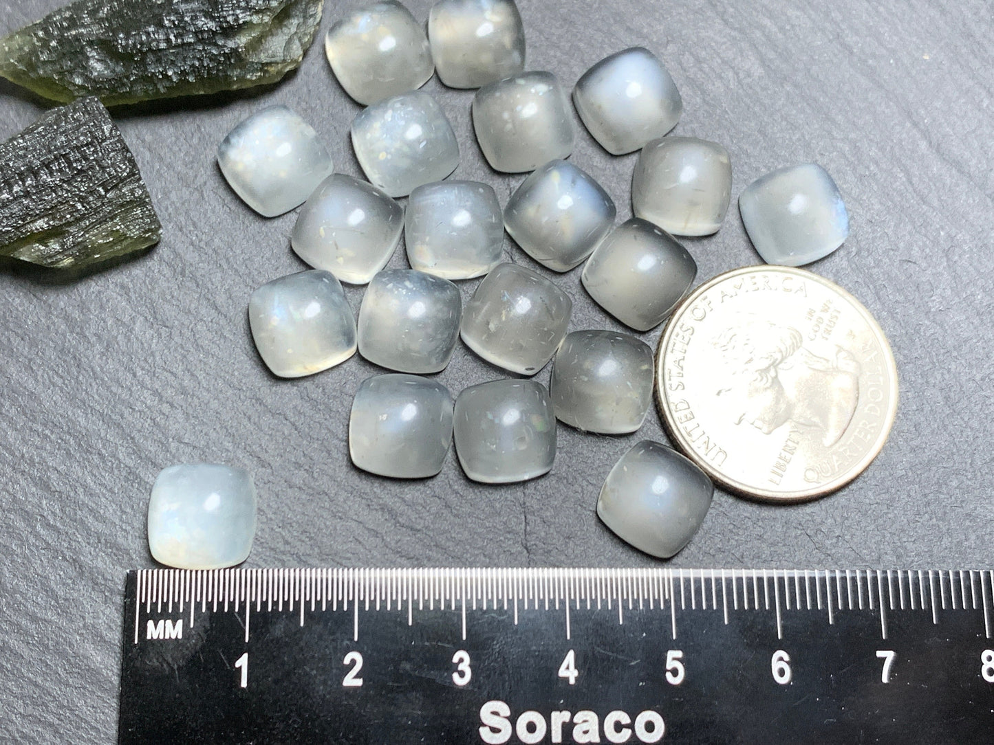 White Moonstone square cushion 10mm cabochon - Calibrated cabochons