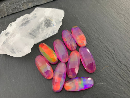 Faceted Aurora Opal oval 8x20mm cabochon - Doublet cabochons