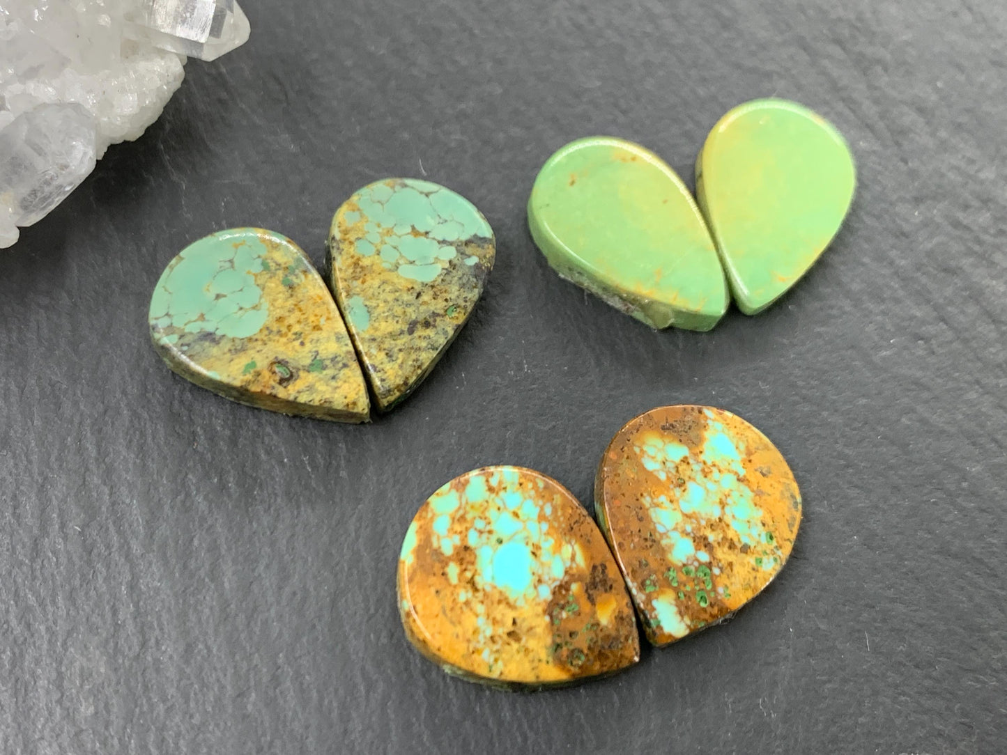 Tibetan Turquoise Pair 14mm long Cabochon - Hand Cut Cabochon