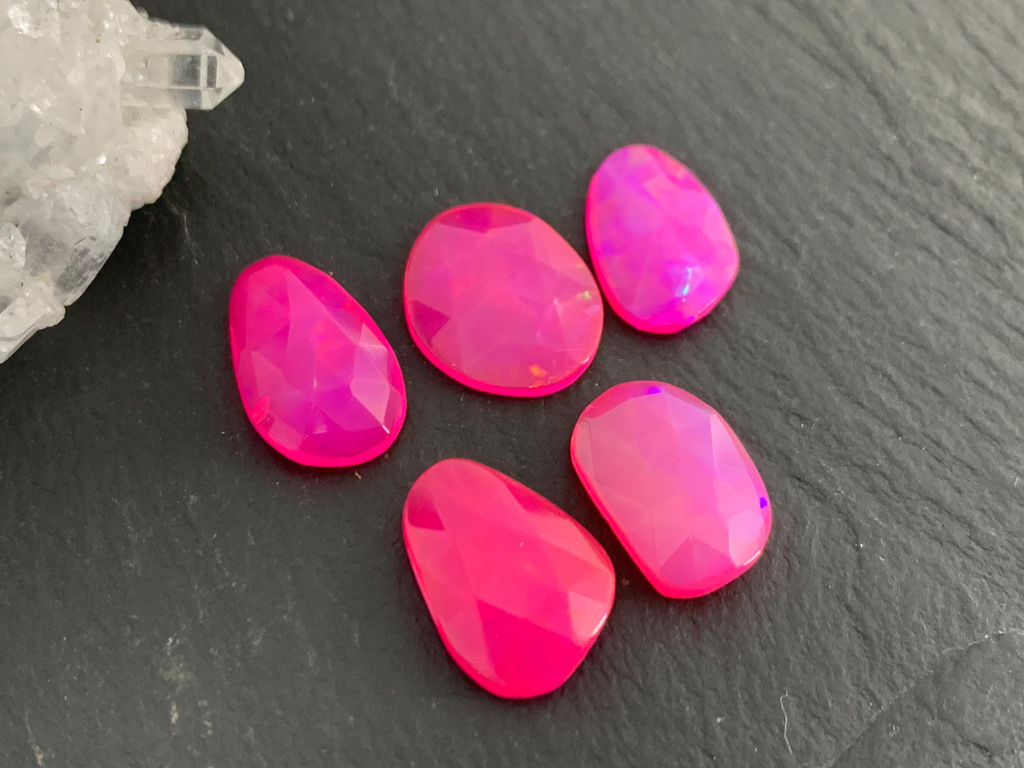 Faceted Ethiopian Pink Opal 9-14mm long cabochon