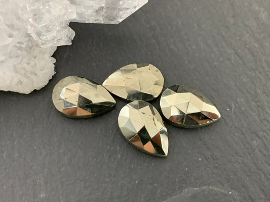 Faceted Pyrite pear 8x12mm cabochon