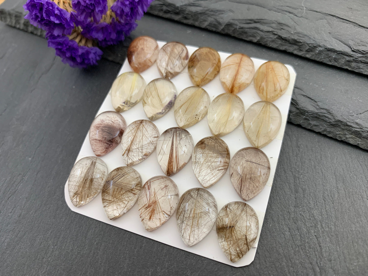 Rutilated Quartz pear 13x18mm cabochon - Calibrated cabochons