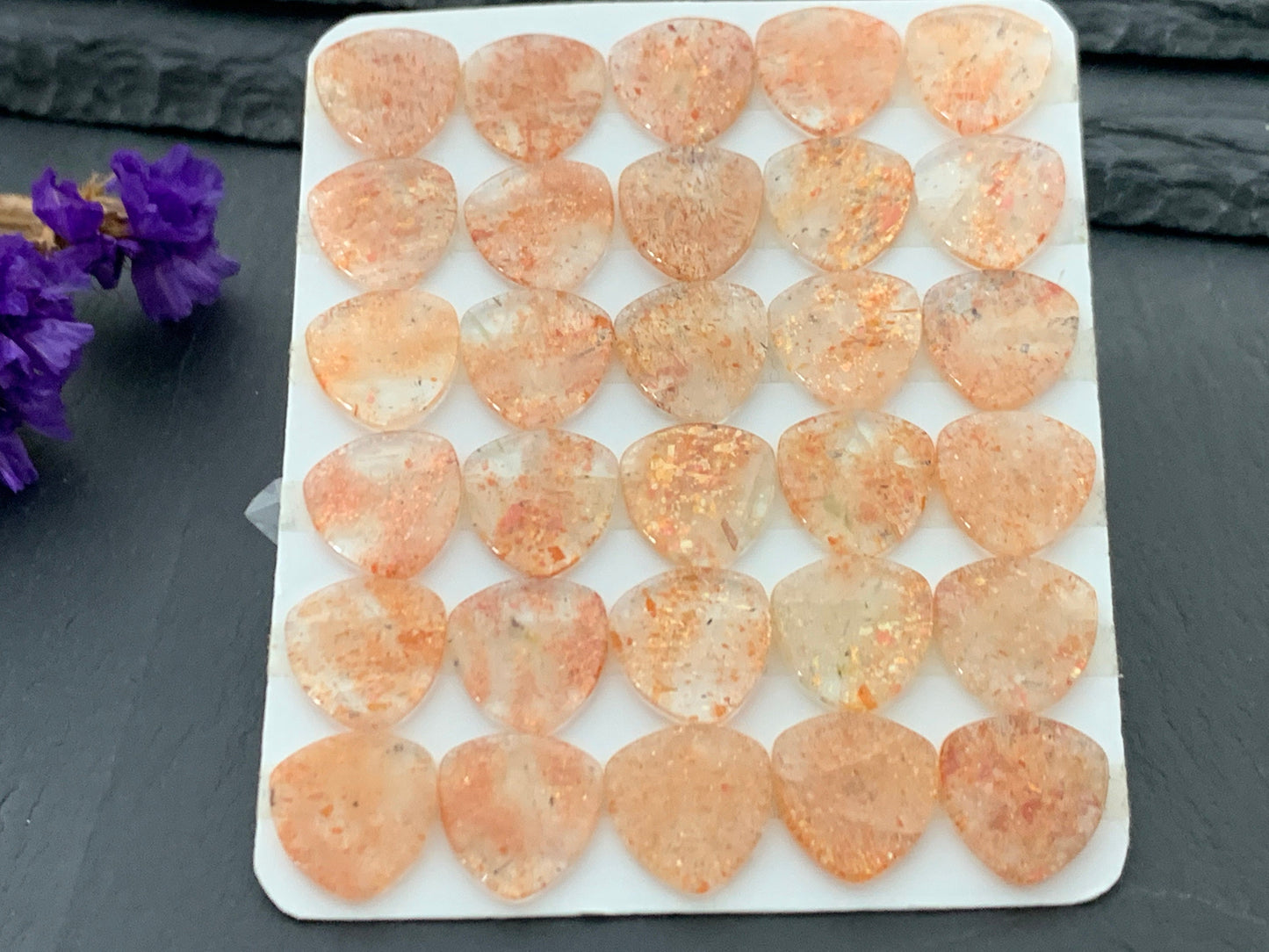 Flat Sunstone curved triangle 12x12mm cabochon - Calibrated cabochons
