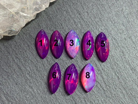 Ethiopian Opal marquise 12mm long cabochon - Natural Opal smoked to purple color