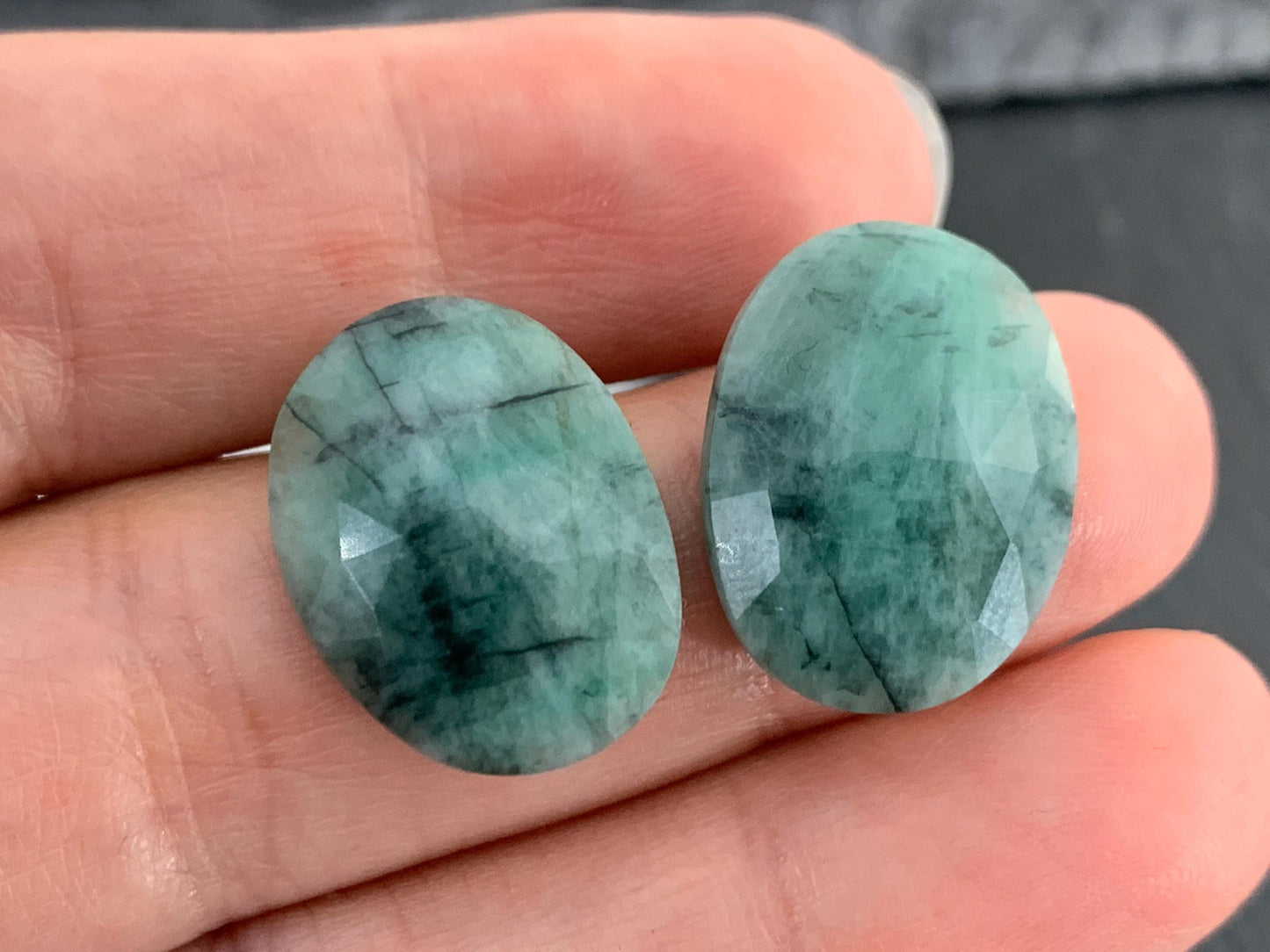 Faceted Emerald Pair 14x19x4mm cabochon