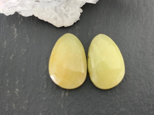 Faceted Yellow Sapphire pair 9x15x4mm cabochon