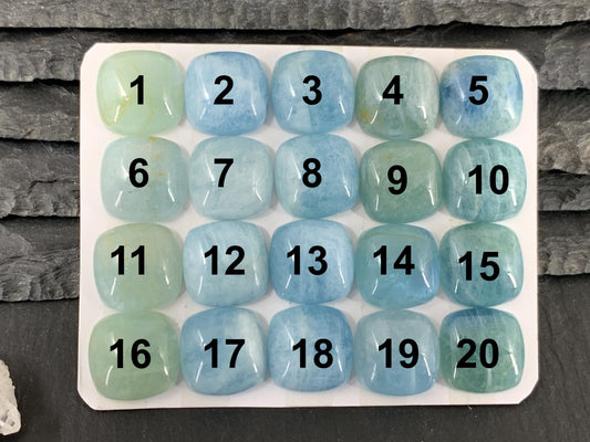 Aquamarine square cushion 15mm cabochon - Calibrated cabochons