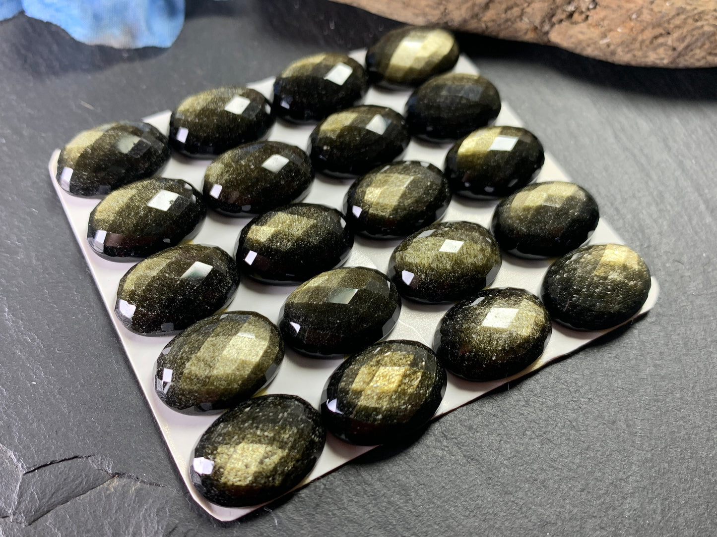 Faceted Gold Obsidian Oval 13x18mm Cabochon - Calibrated cabochons