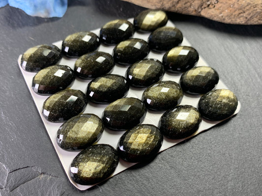 Faceted Gold Obsidian Oval 13x18mm Cabochon - Calibrated cabochons