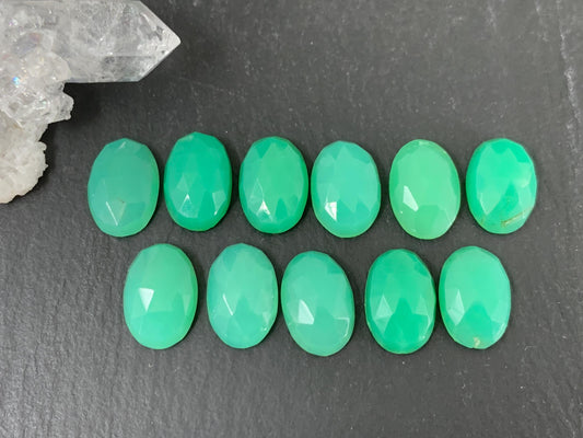 Faceted Chrysoprase oval 8x12mm cabochon
