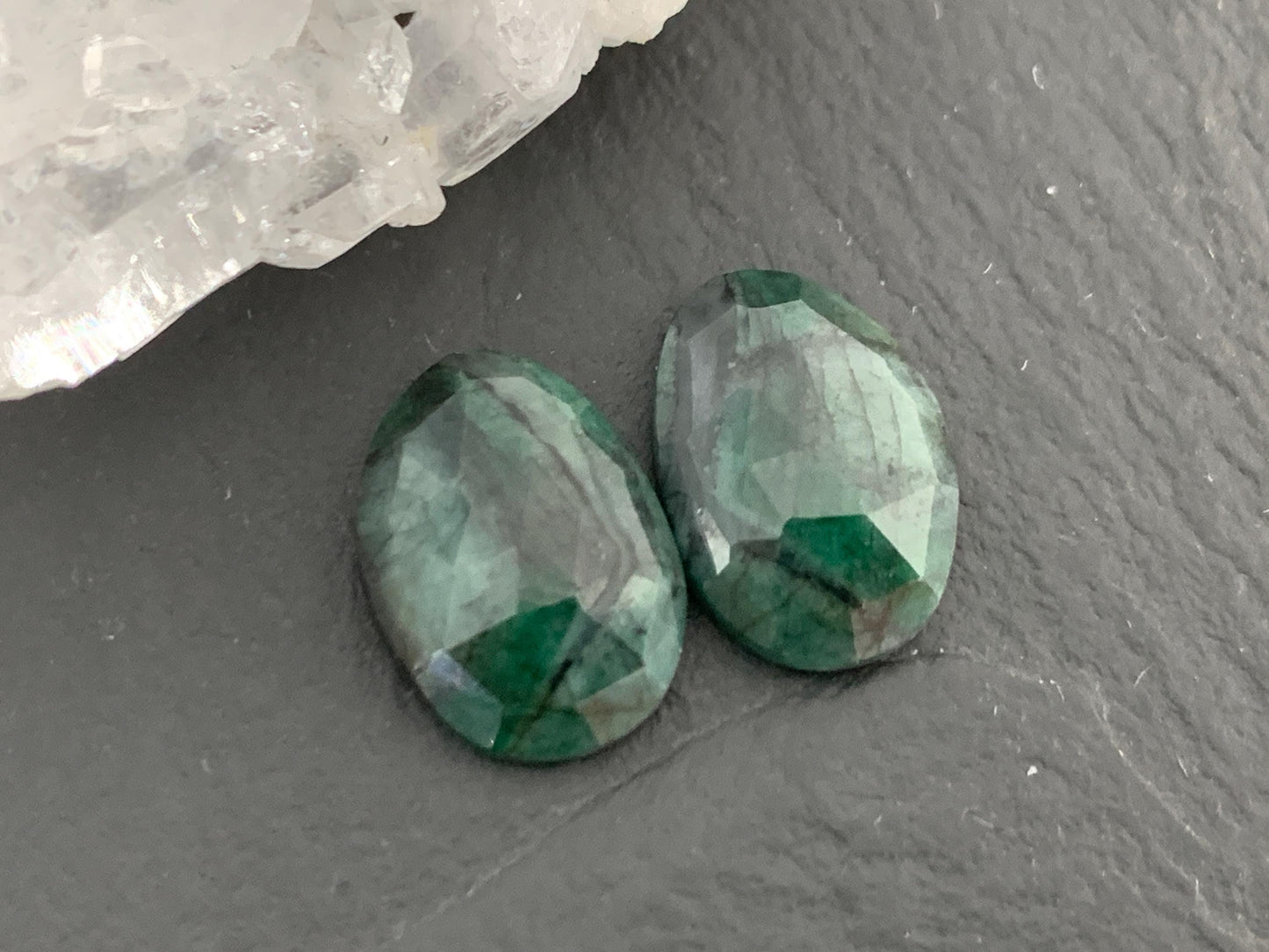 Faceted Emerald Pair 9x13x3.5mm cabochon