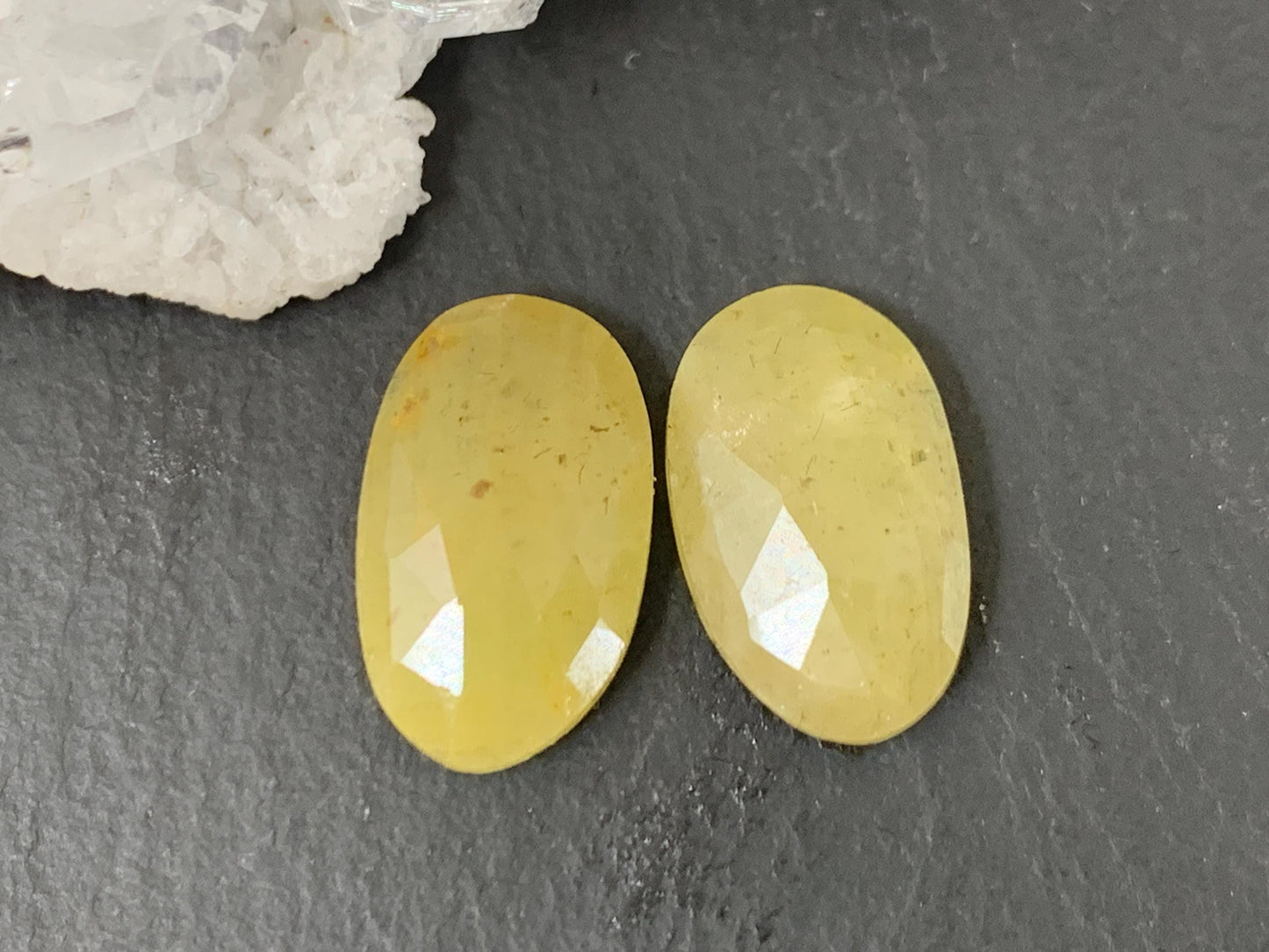 Faceted Yellow Sapphire pair 8x14x3.5mm cabochon