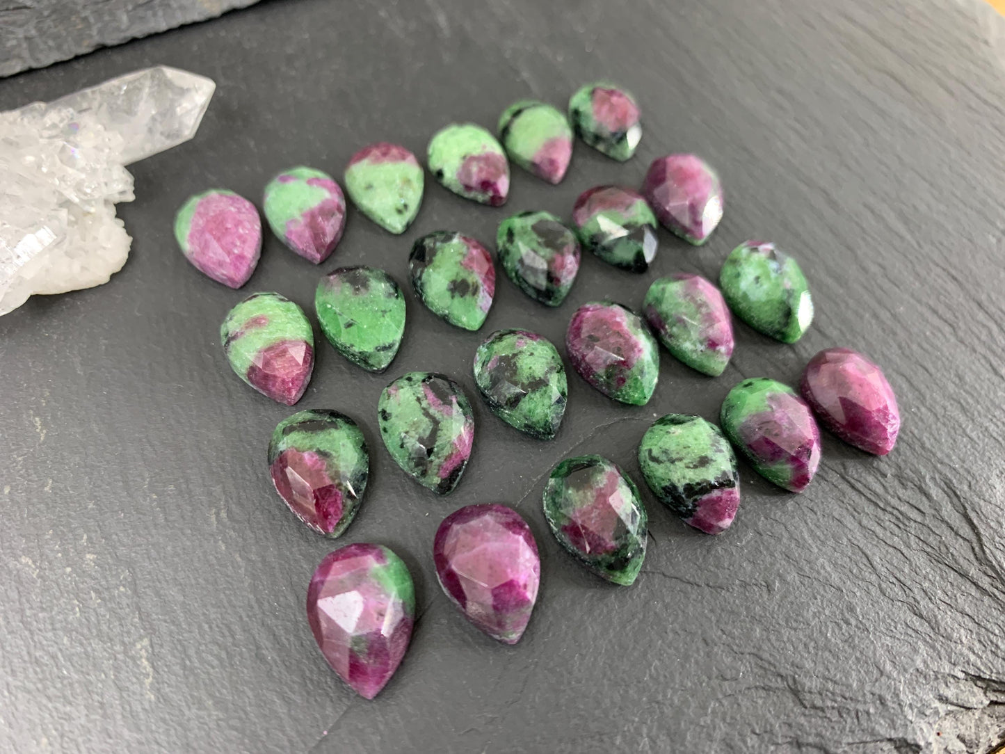 Faceted Ruby Zoisite pear 10x14mm cabochon