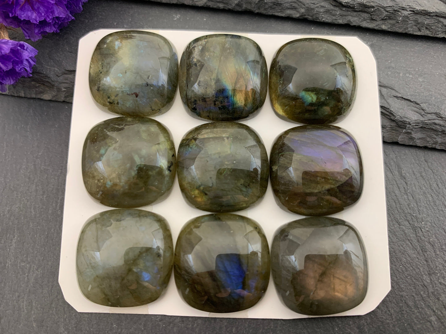 Natural Labradorite Square Cabochon: Calibrated 20mm Gemstone
