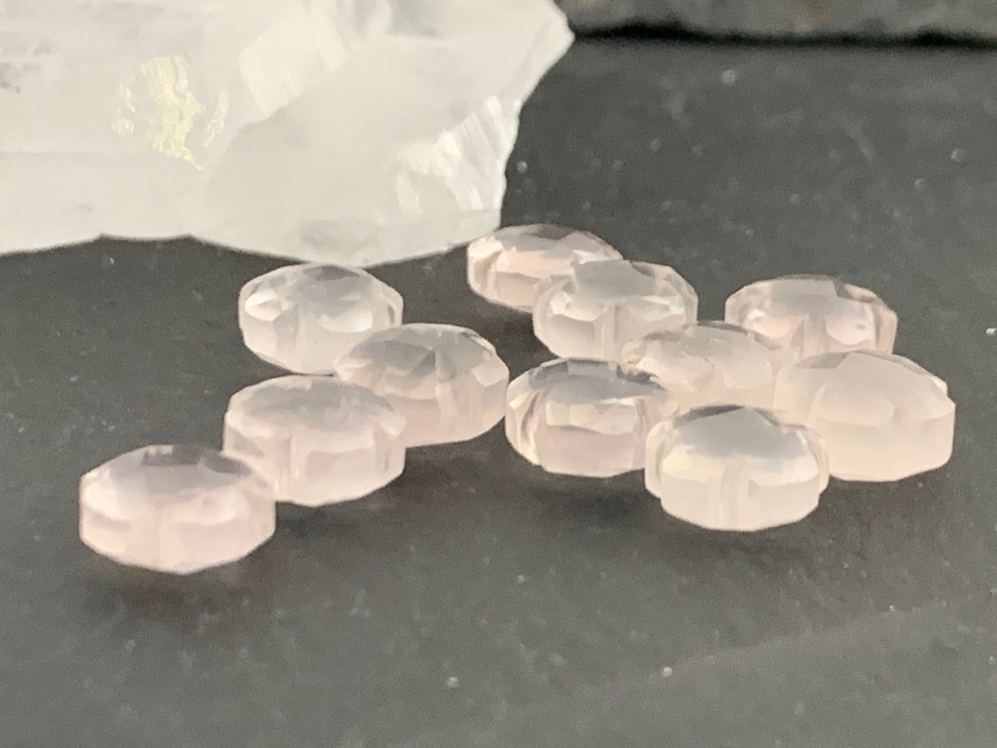 Faceted Rose Quartz flower 8mm - not cabochon