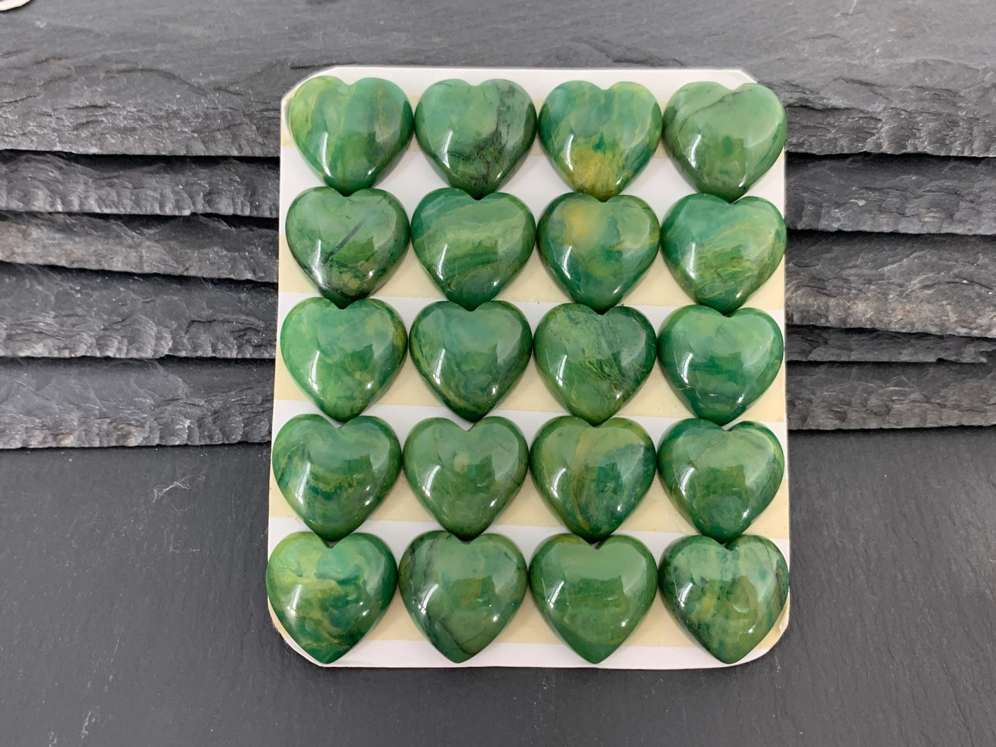 African Jade heart 20mm Cabochon - Calibrated Cabochons