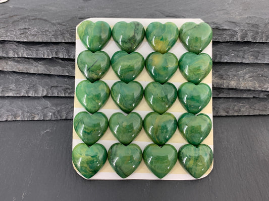 African Jade heart 20mm Cabochon - Calibrated Cabochons