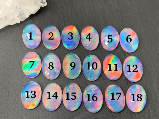 Faceted Aurora Opal oval 10x14mm cabochons - Doublet cabochons