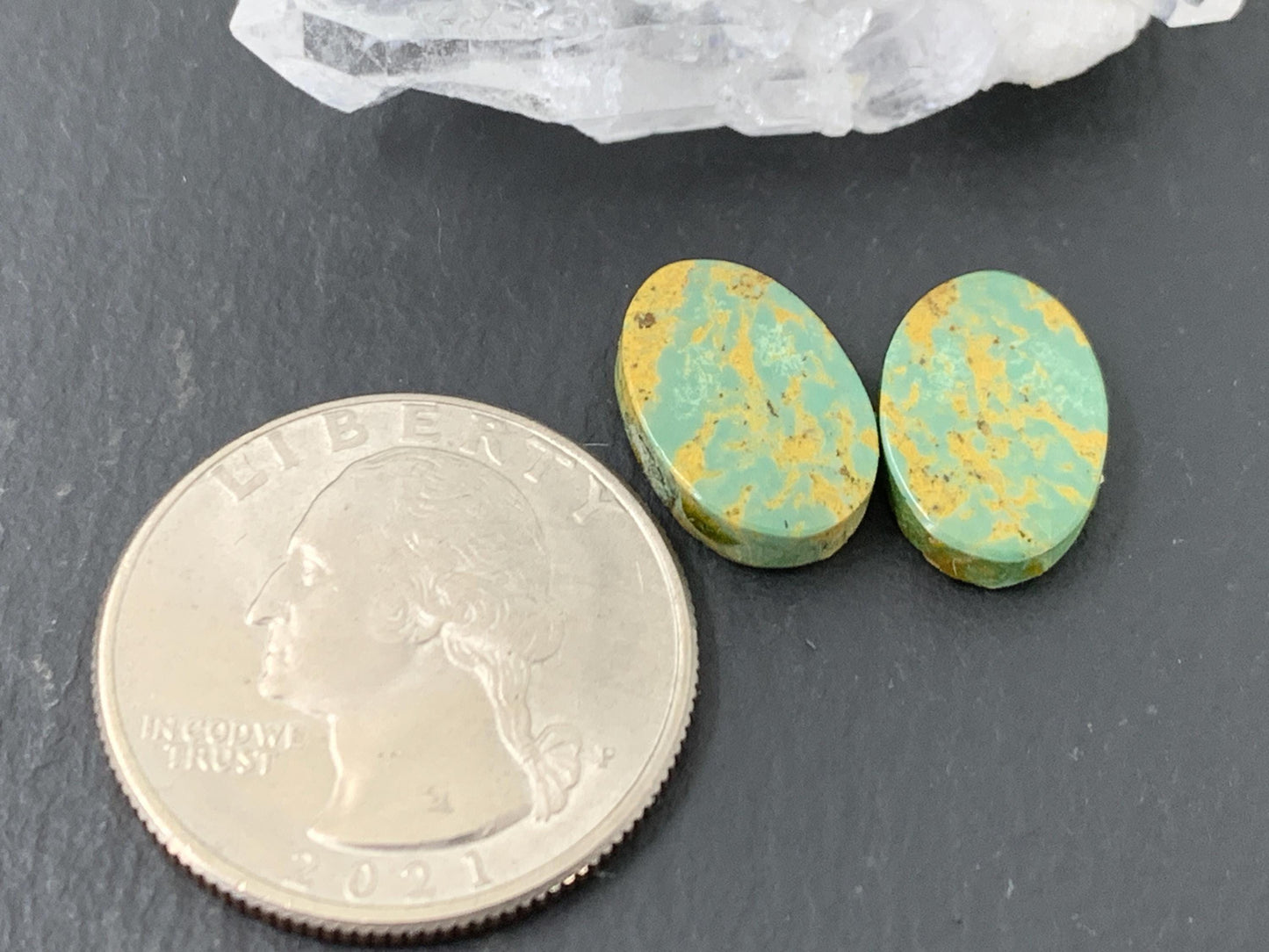 Tibetan Turquoise Pair 9x15mm Cabochon - Hand Cut Cabochon
