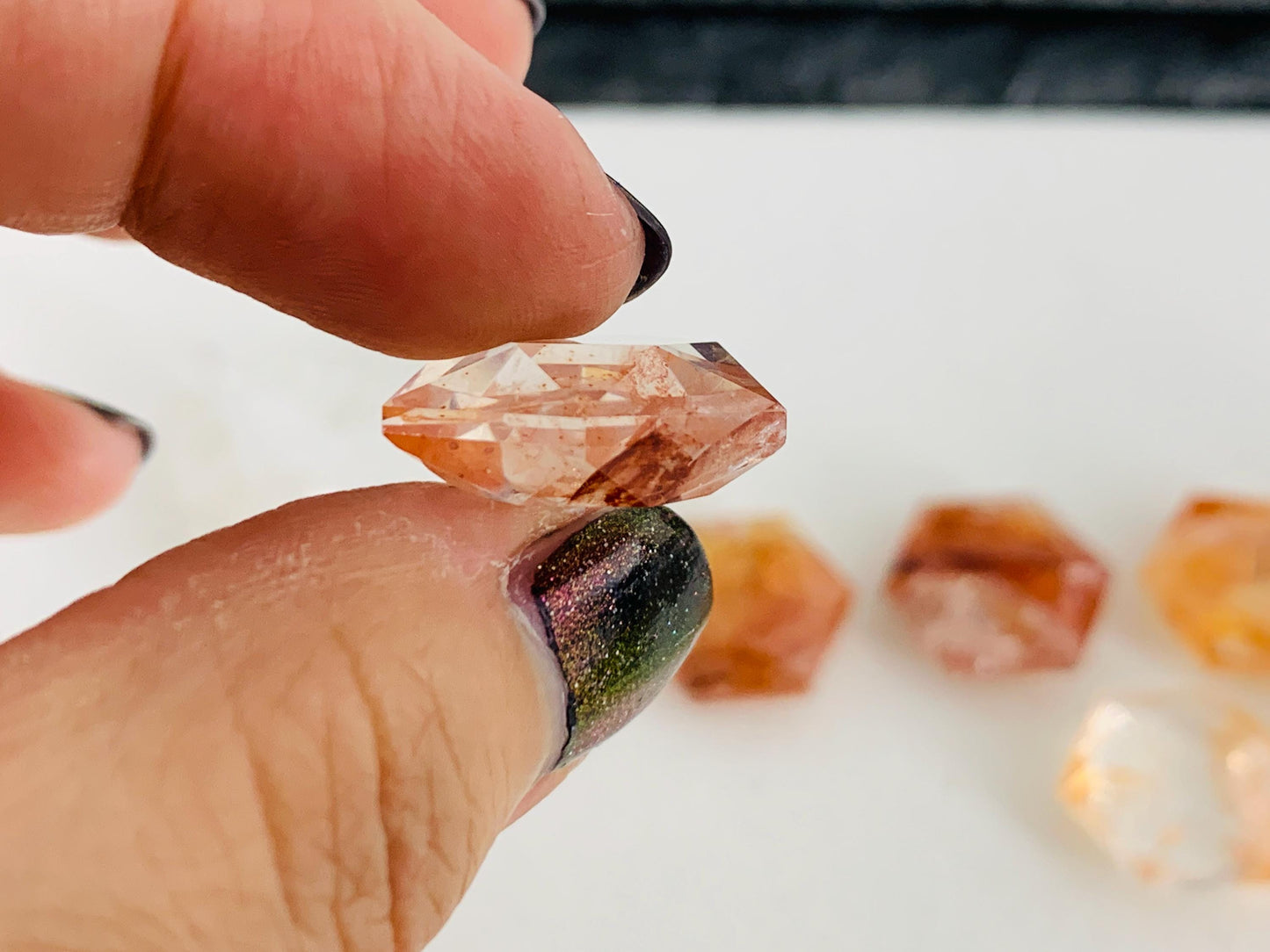 Fire Quartz hexagon 18x21mm faceted from both sides