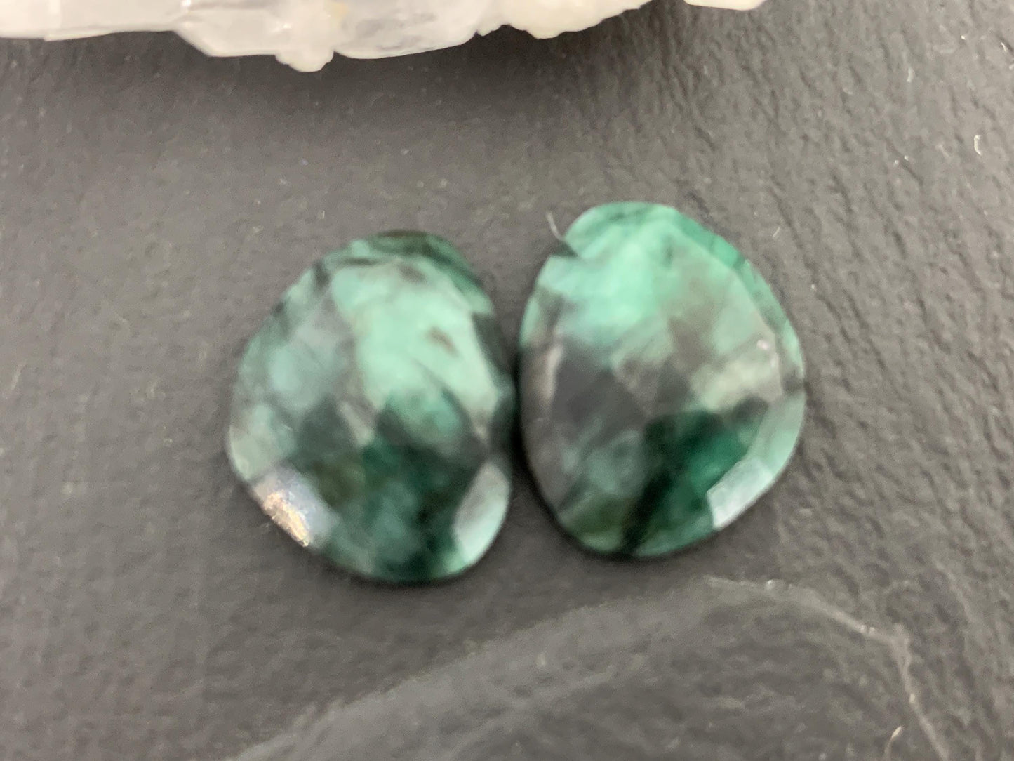 Faceted Emerald Pair 12x14x4mm cabochon