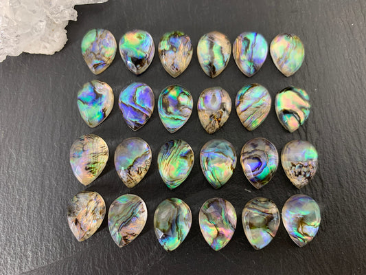 Rose Cut Abalone Crystal Doublet Pear 10x14mm Cabochon