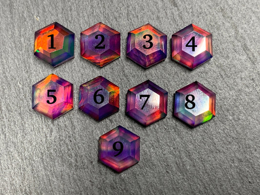 Faceted Aurora Opal hexagon 9mm cabochon - Doublet cabochons