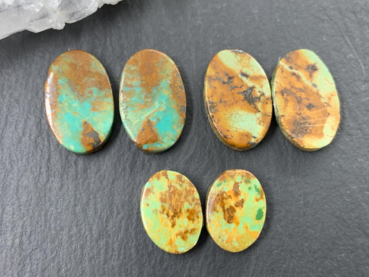 Tibetan Turquoise Oval Pair 12-16mm long Cabochon - Hand Cut Cabochon