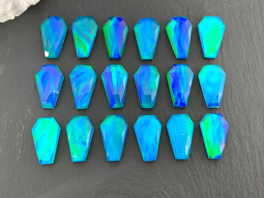 Faceted Aurora Opal coffin 10x16mm cabochon - Doublet cabochons