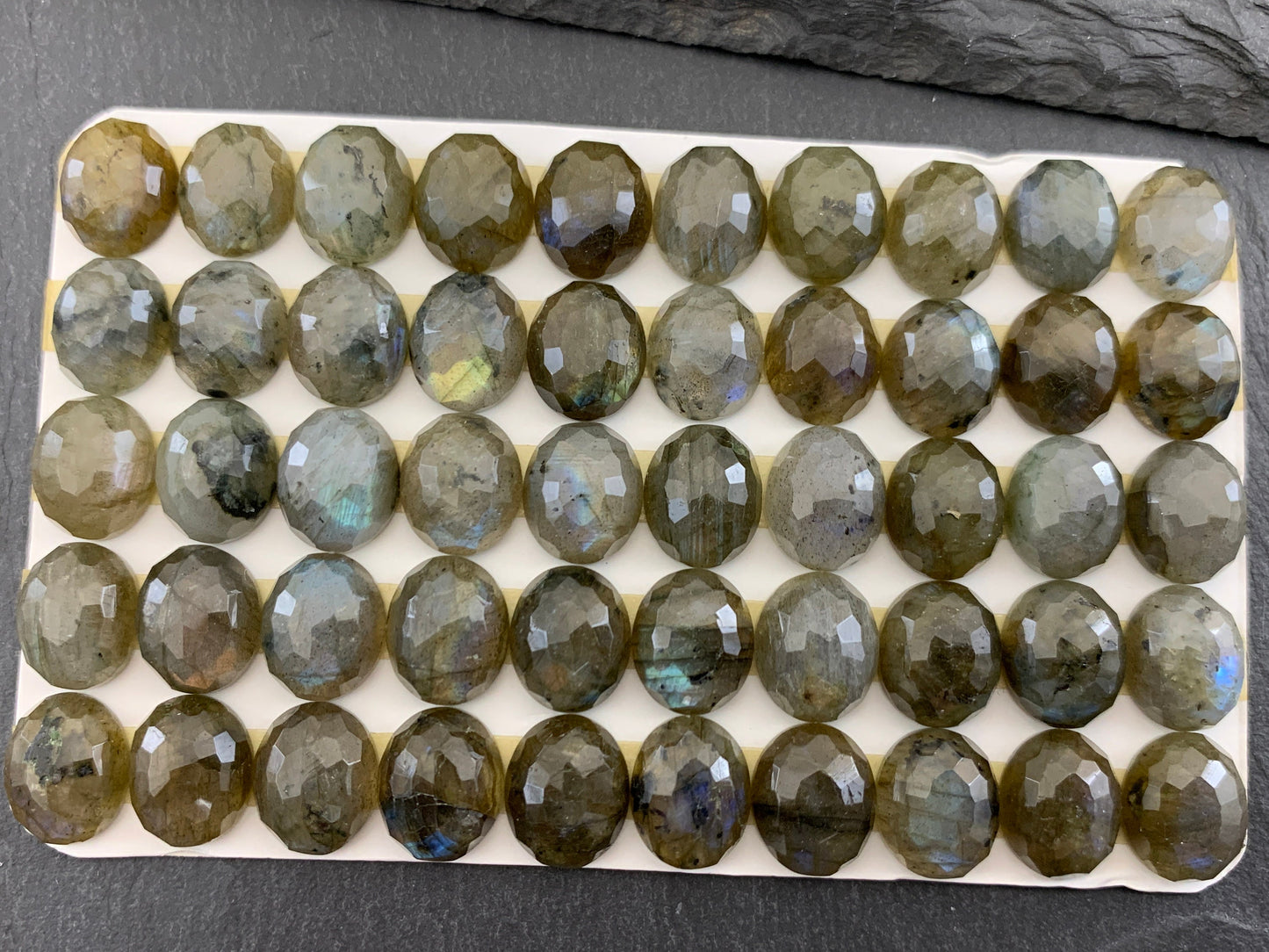 Faceted Labradorite oval 10x12mm Cabochon - Calibrated Cabochons