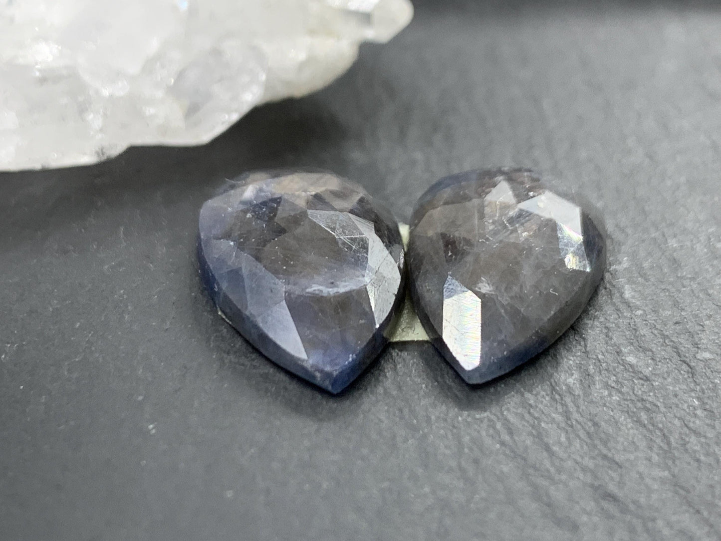 Faceted Star Sapphire pair 12x22x4mm cabochon - Sapphire pairs
