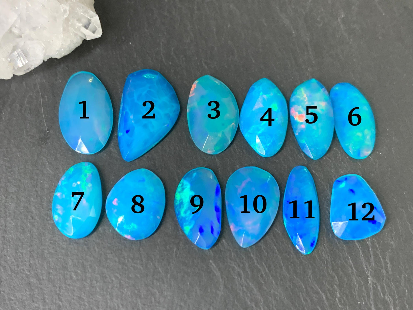 Faceted Blue Ethiopian Opal 11-16mm long cabochon