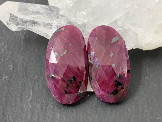 Faceted Ruby pair 9x17x3mm cabochon.