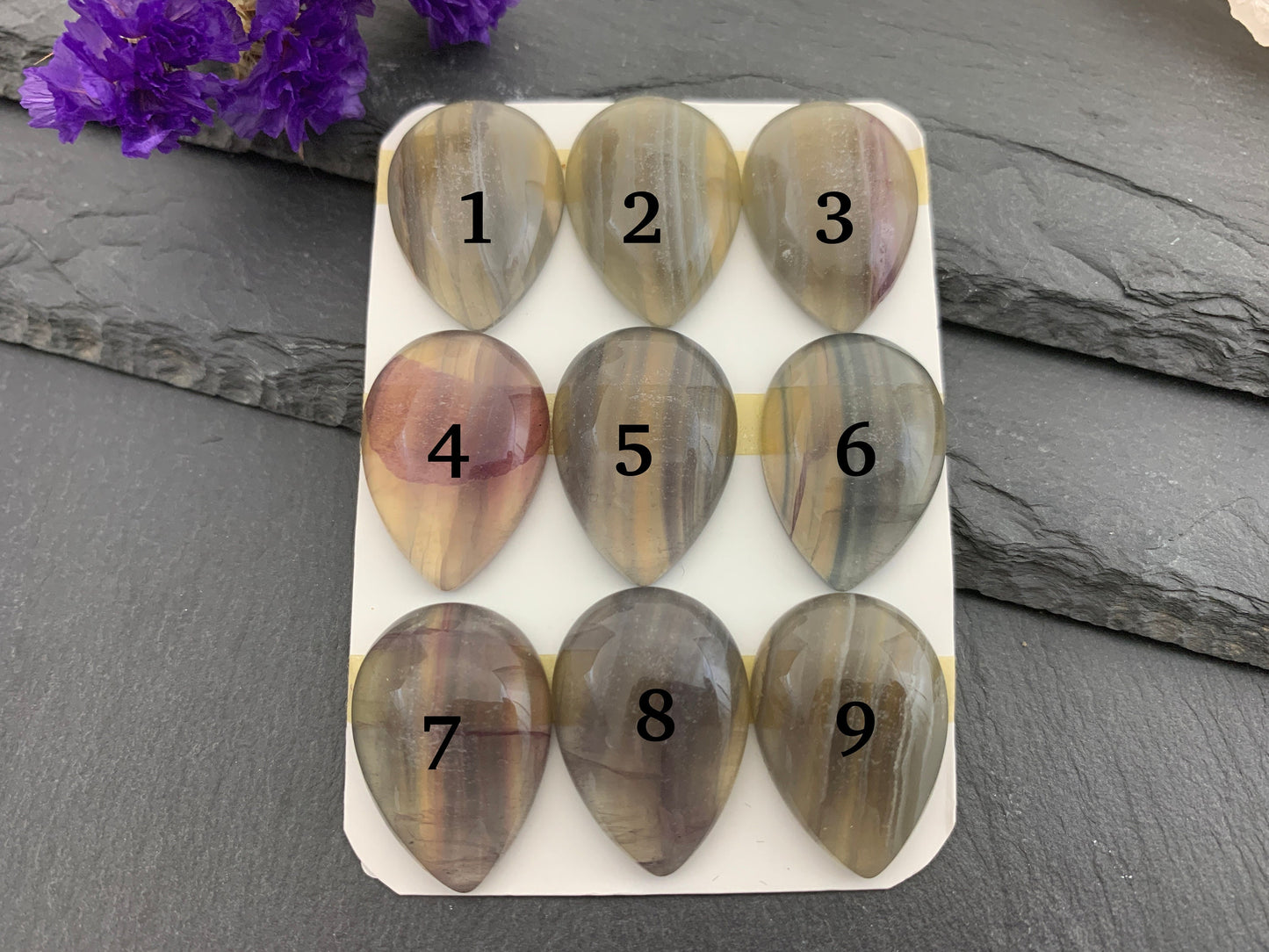 Green-Yellow Fluorite Pear Cabochon: Calibrated Gemstone (18x25mm)