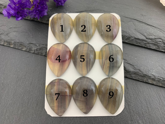 Green-Yellow Fluorite Pear Cabochon: Calibrated Gemstone (18x25mm)