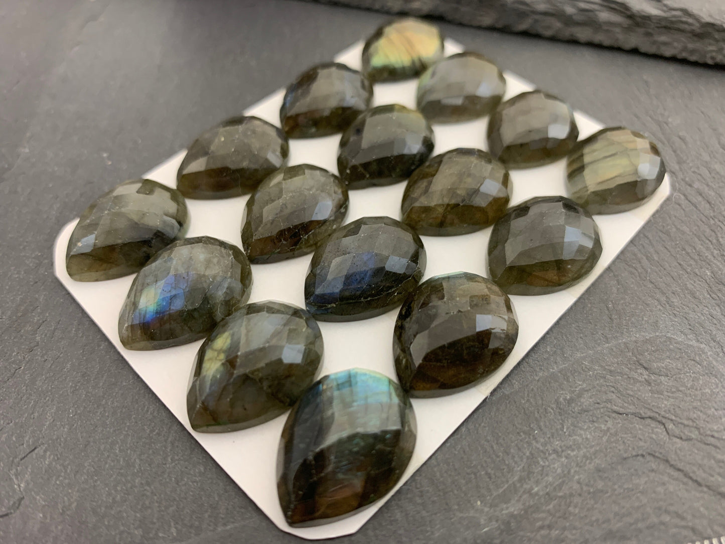 Faceted Labradorite pear 15x20mm Cabochon - Calibrated Cabochons