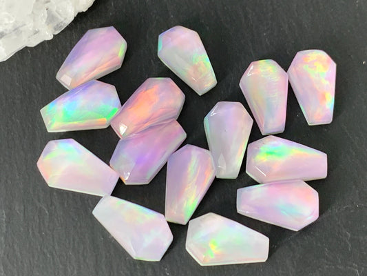 Faceted Aurora Opal coffin 10x16mm cabochon - Doublet cabochons