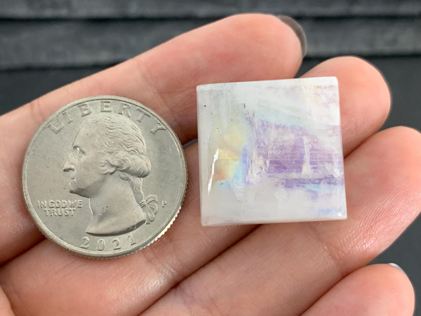 Rainbow Moonstone square 21x21x6mm cabochon