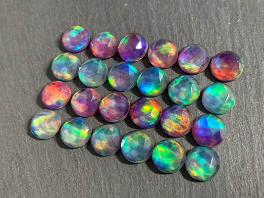 Faceted  Aurora Opal 10mm doublet cabochon - Doublet cabochons