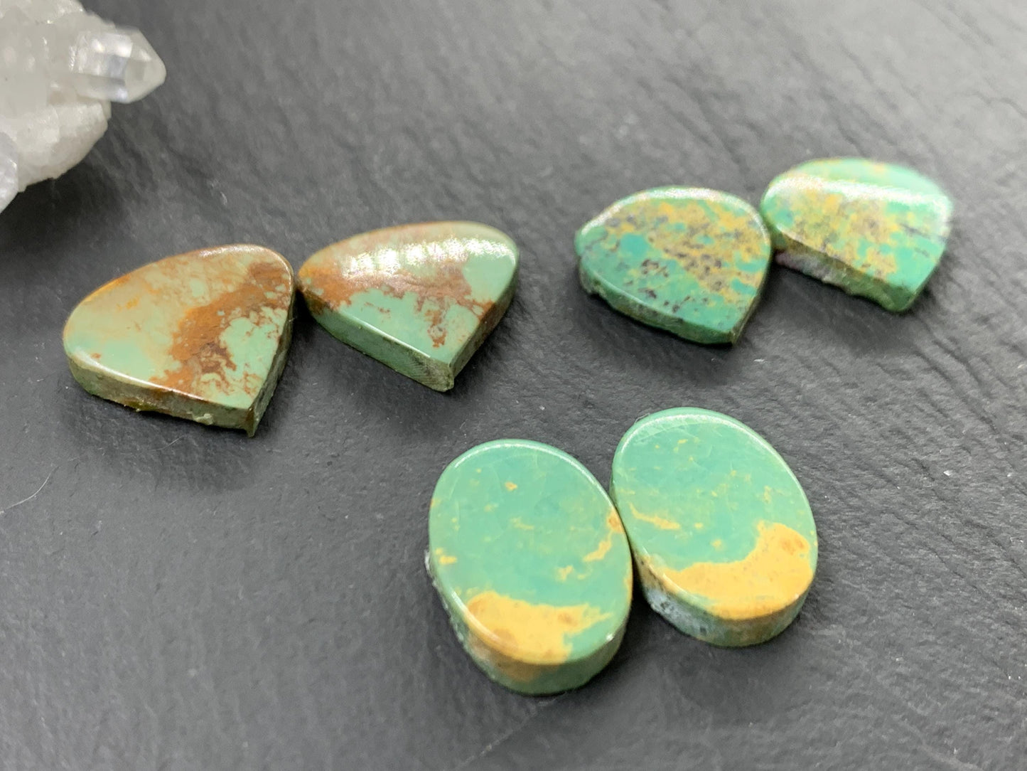 Tibetan Turquoise Pair 13-14mm long Cabochon - Hand Cut Cabochon