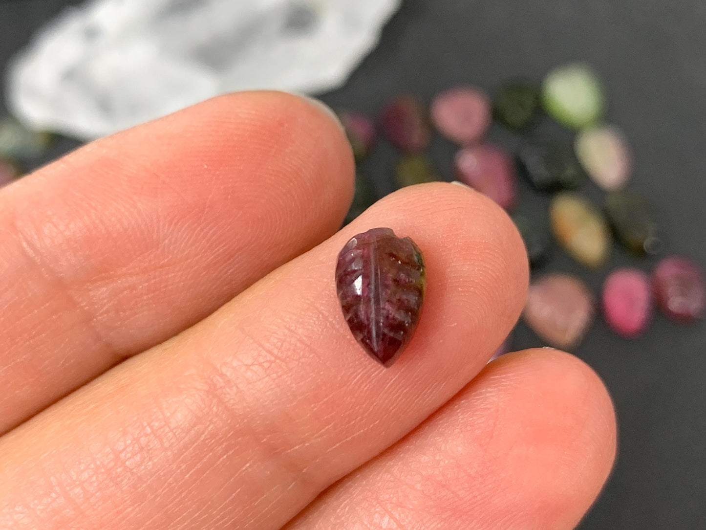 Carved Tourmaline free form 8-12mm long cabochon